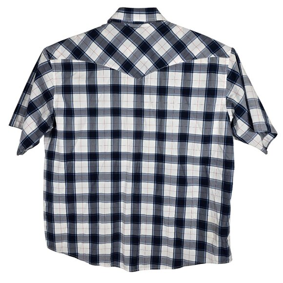 Coevals Club Western Pearl Snap Shirt XXL Men's Short Sleeve Blue White Plaid - Picture 3 of 6